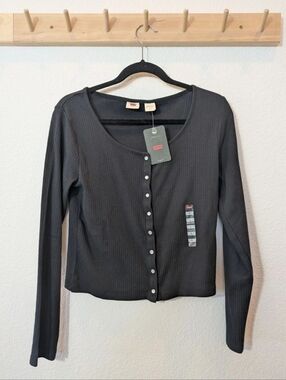 NWT Levi's Black Ribbed Snap Button-Front Long Sleeve Top